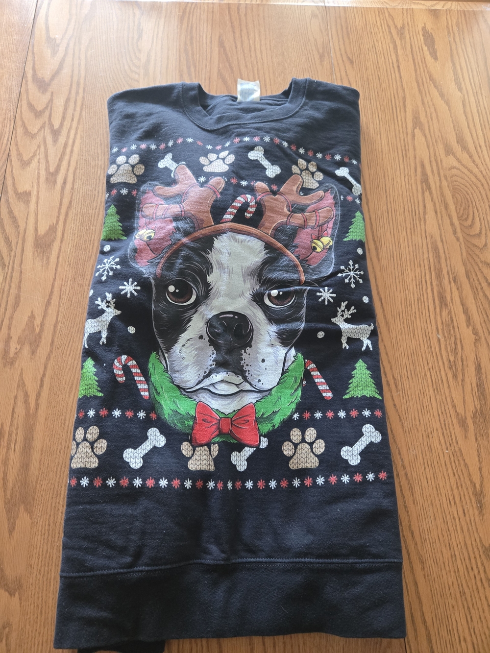 Boston Terrier "Ugly" Christmas Sweatshirt - Size L